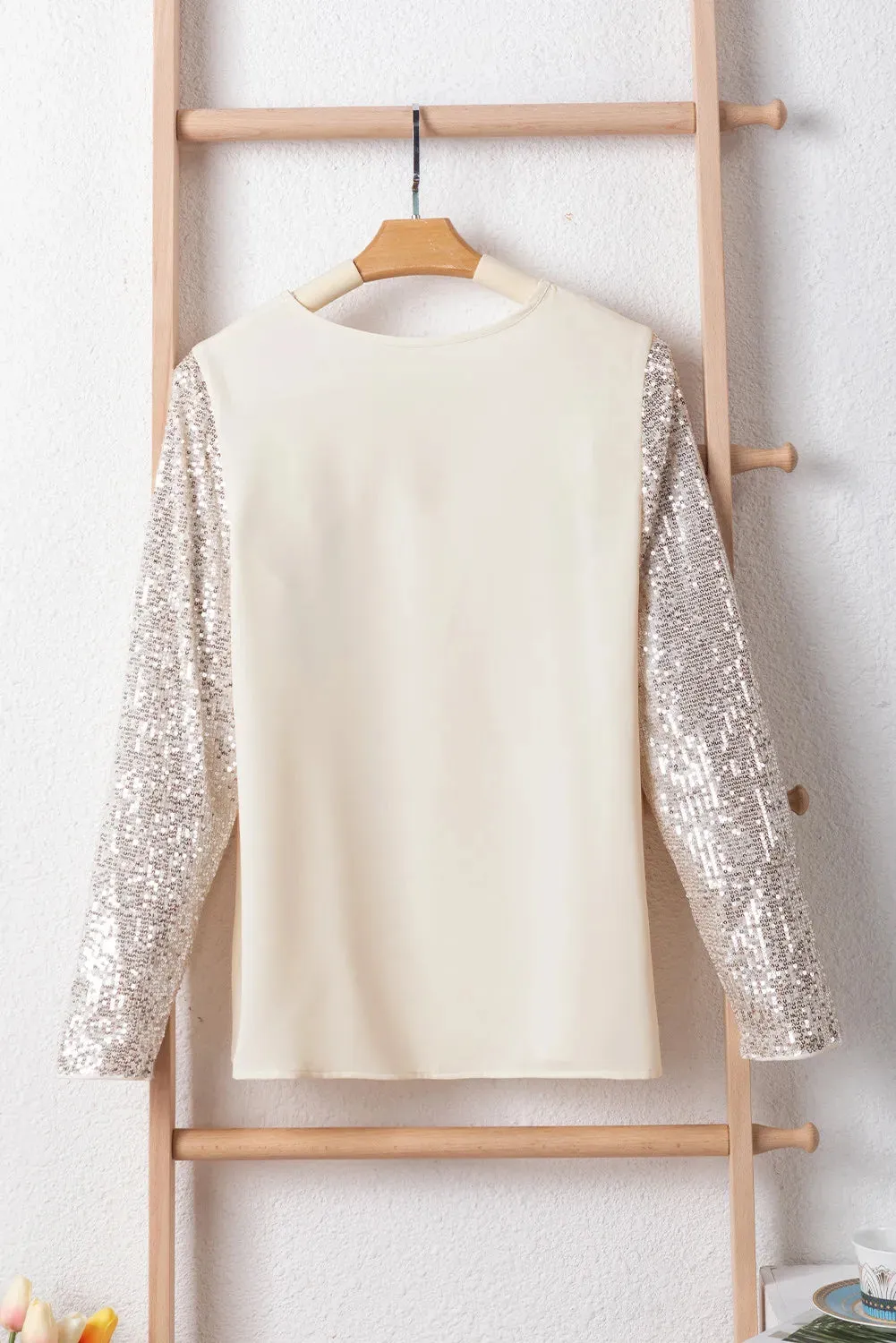 Selena Sequin V-Neck Long Sleeve Blouse