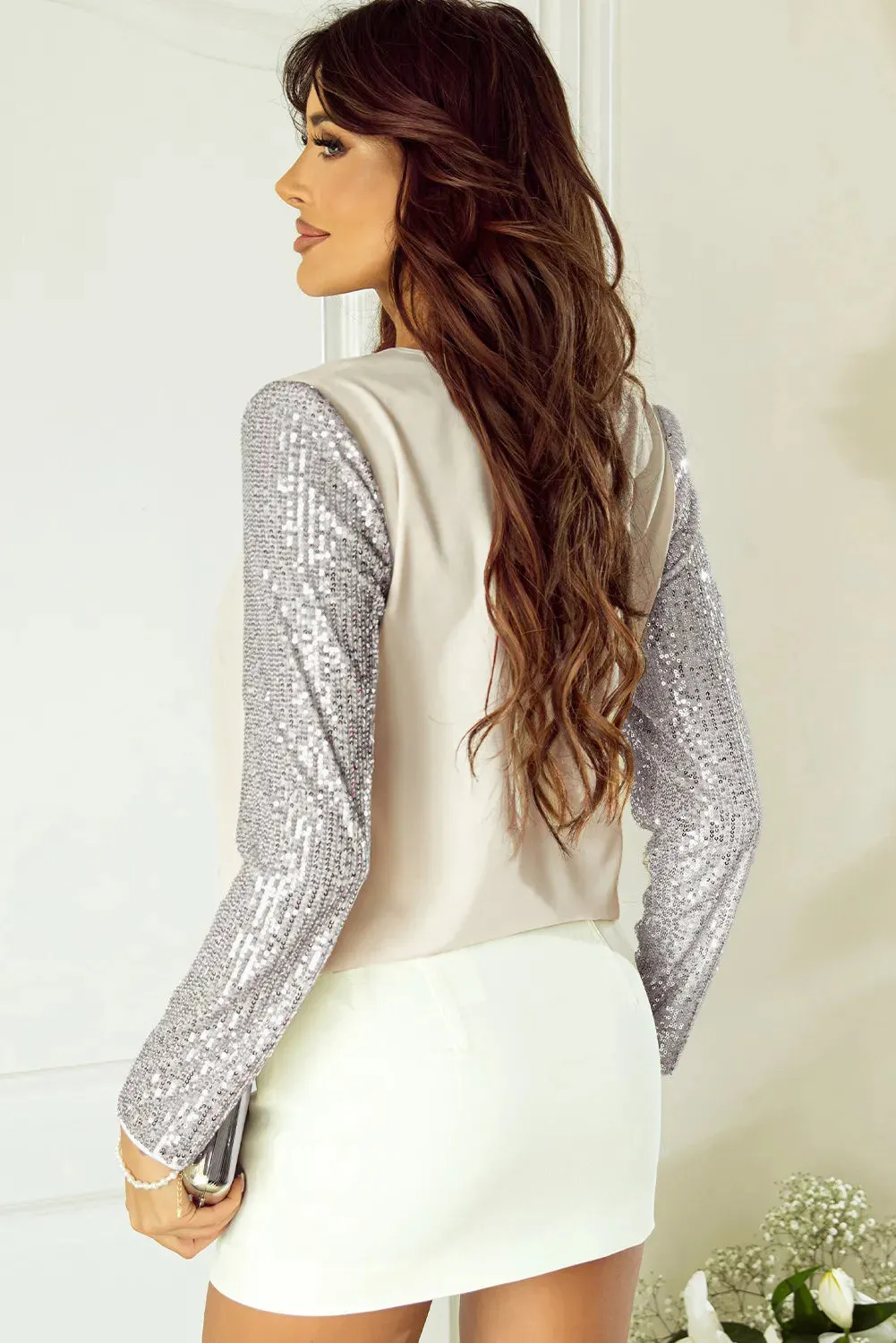 Selena Sequin V-Neck Long Sleeve Blouse