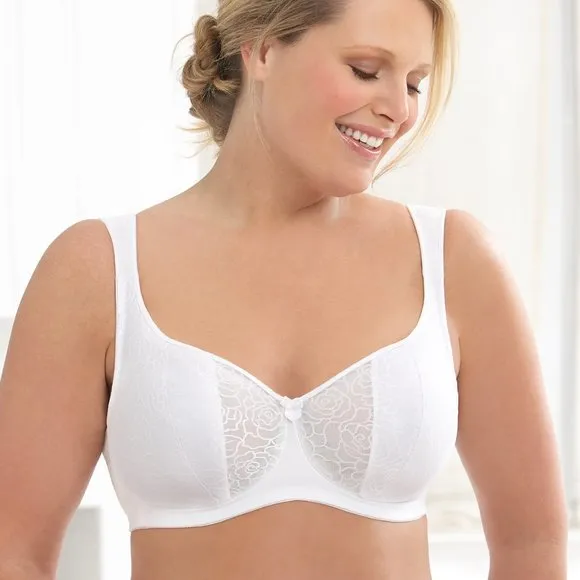 Set of 3! 34D Glamorise NATURAL WIRE Bra (WIDE-STRAPS) STRETCH (DEMI) WHITE NEW