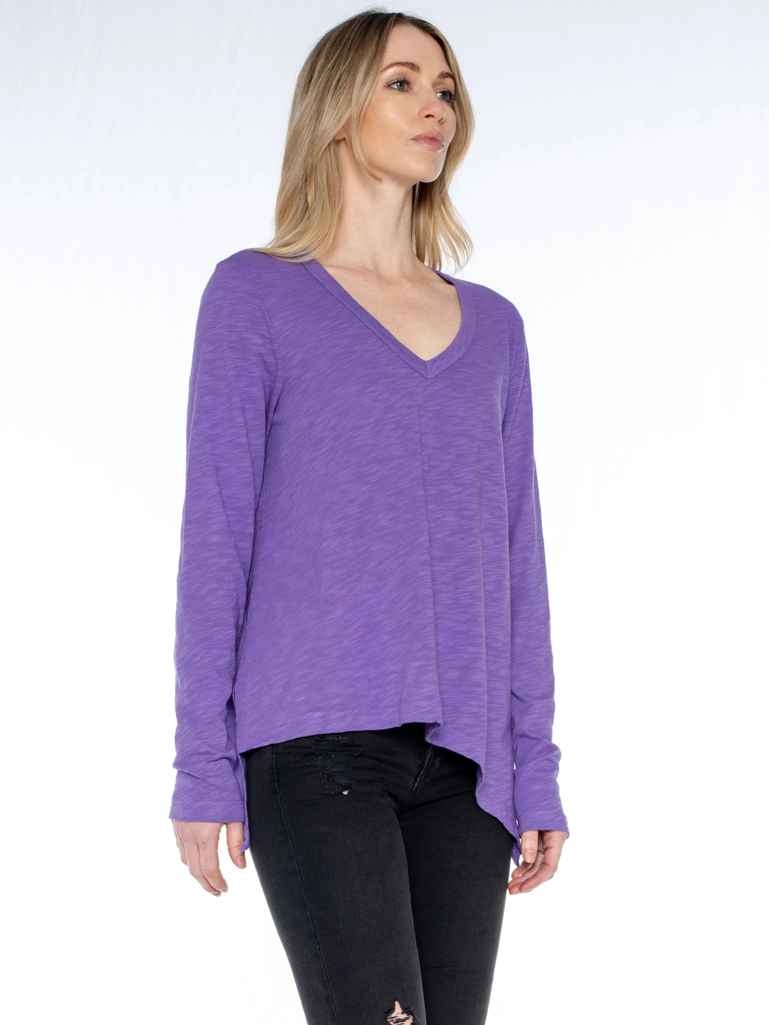 Sexy Deep V Double Slant Hem Tee
