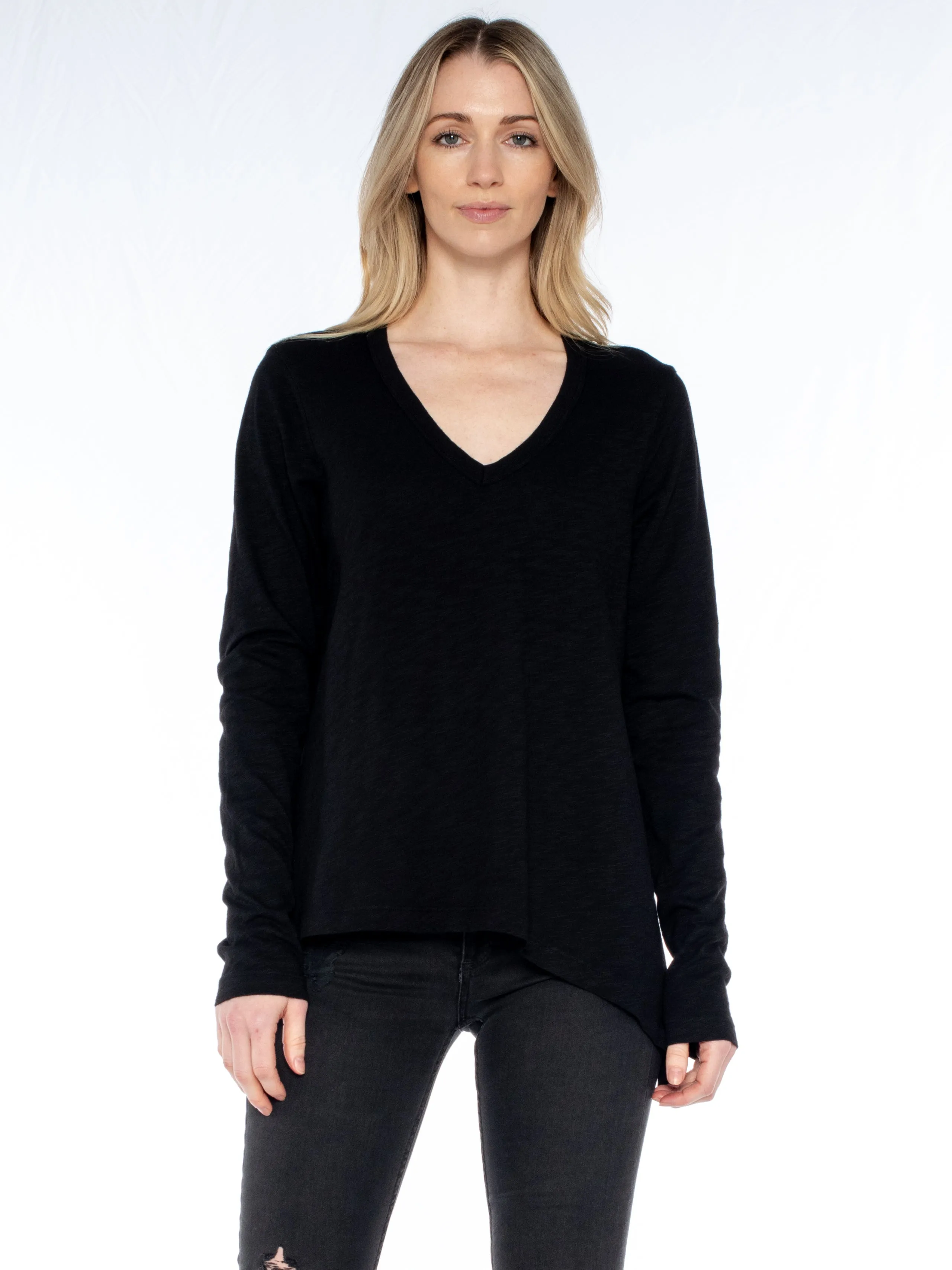Sexy Deep V Double Slant Hem Tee