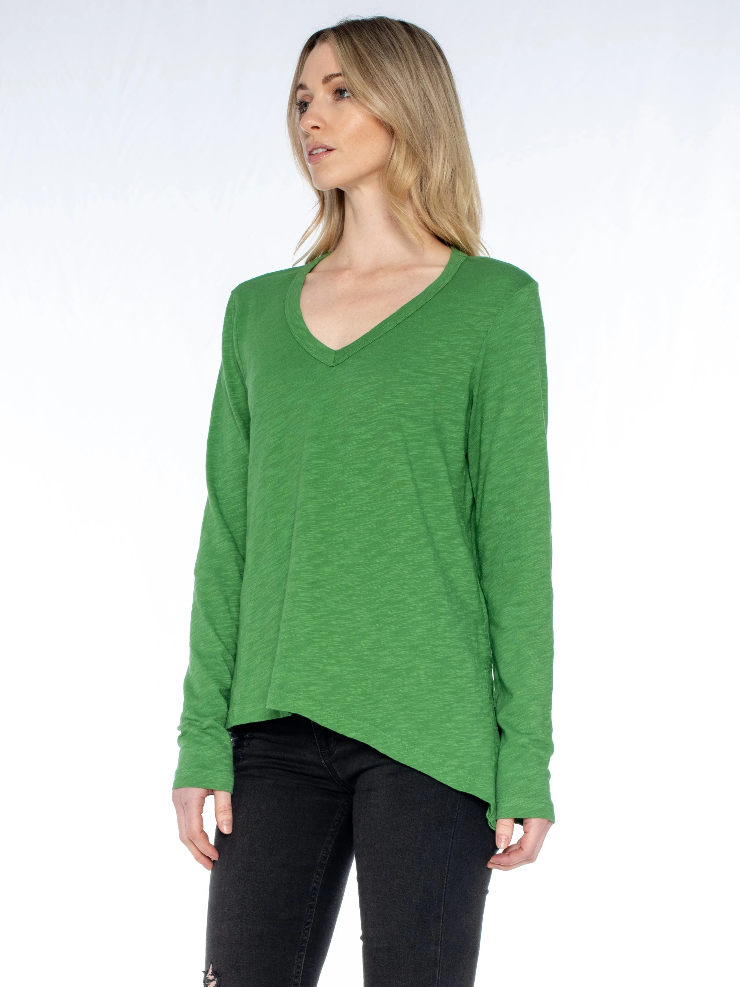 Sexy Deep V Double Slant Hem Tee