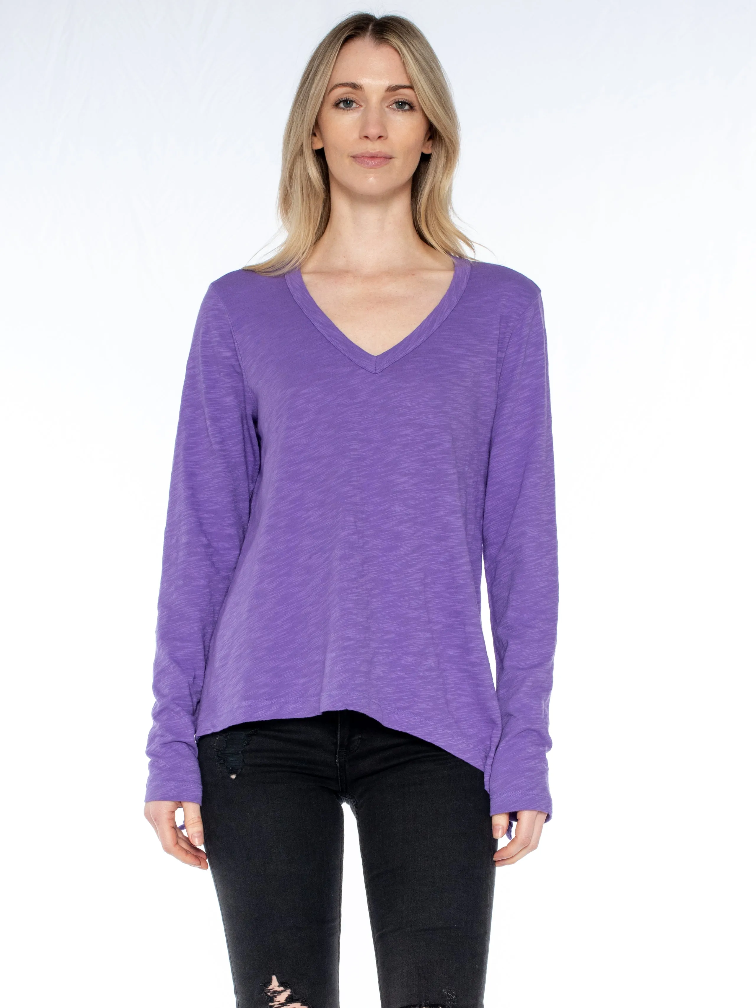 Sexy Deep V Double Slant Hem Tee