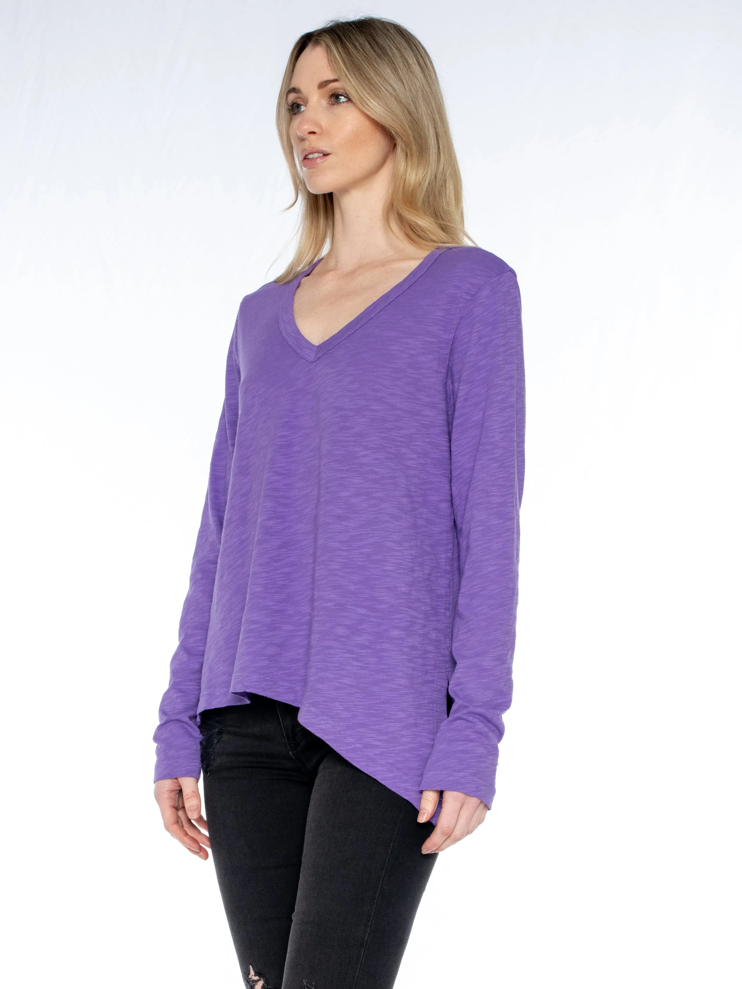 Sexy Deep V Double Slant Hem Tee