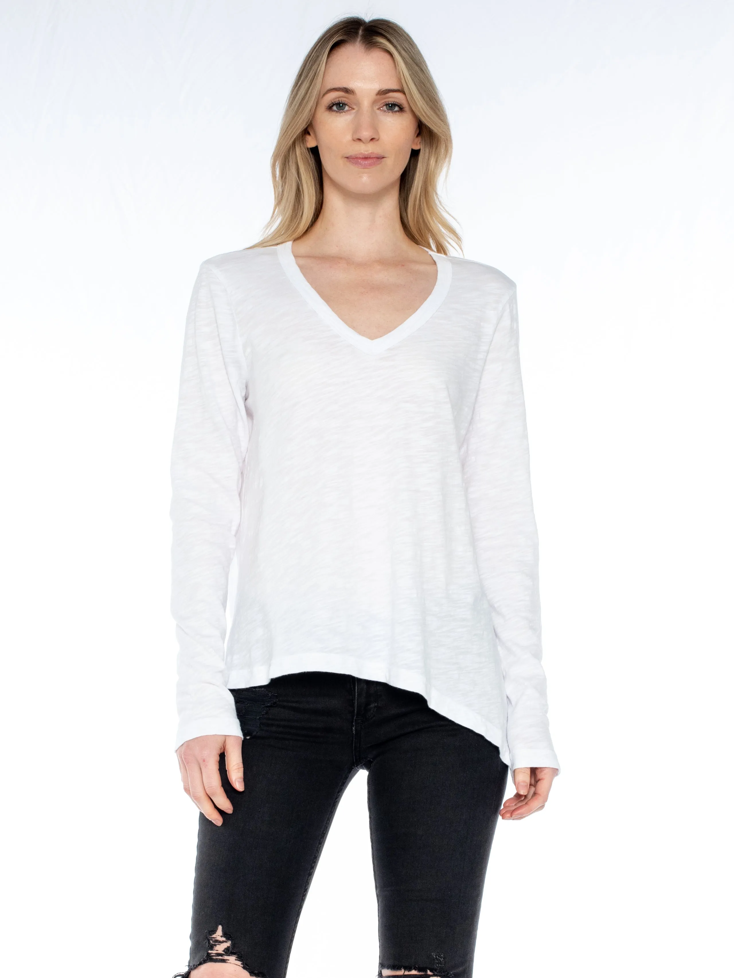Sexy Deep V Double Slant Hem Tee