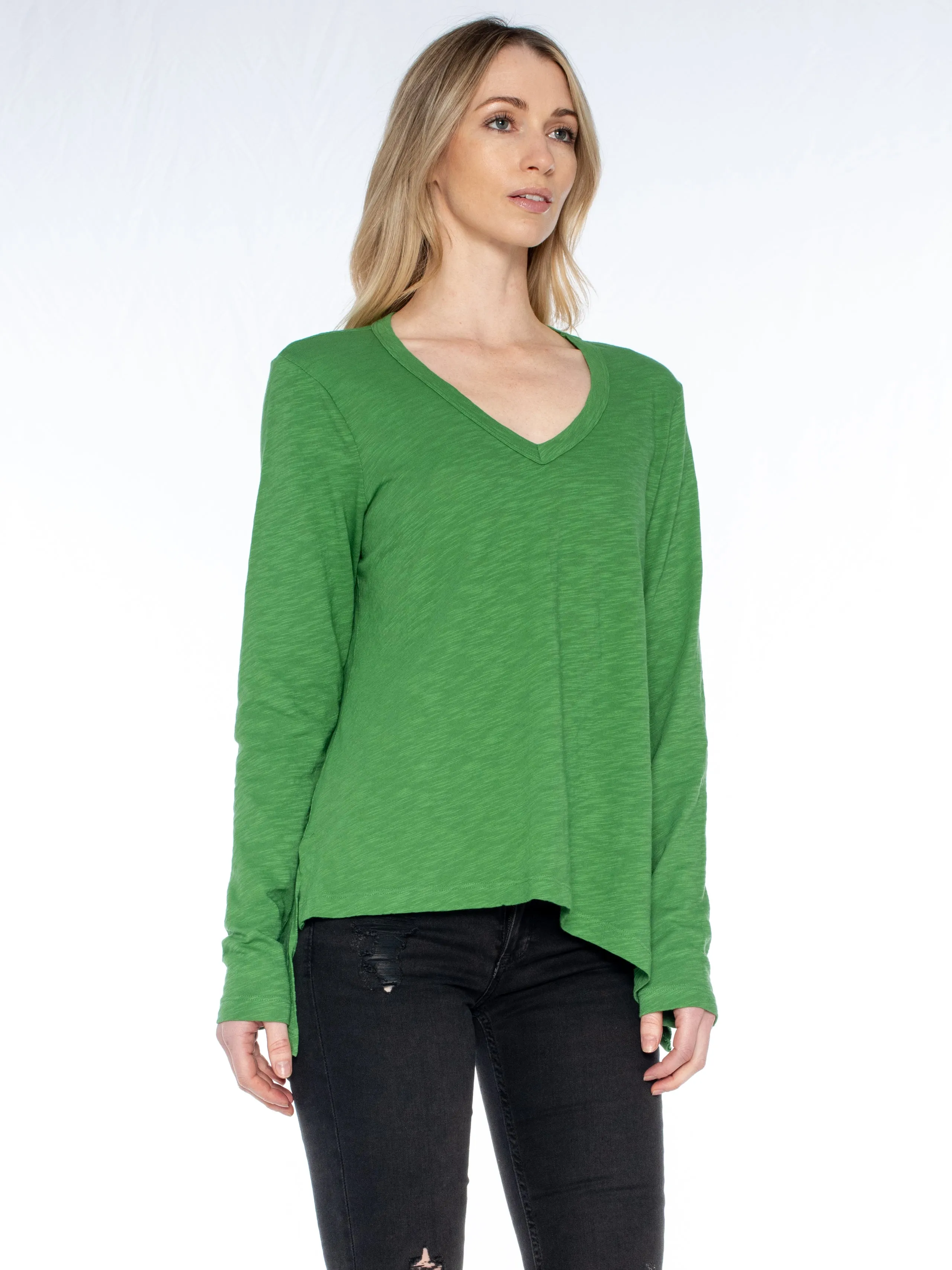 Sexy Deep V Double Slant Hem Tee