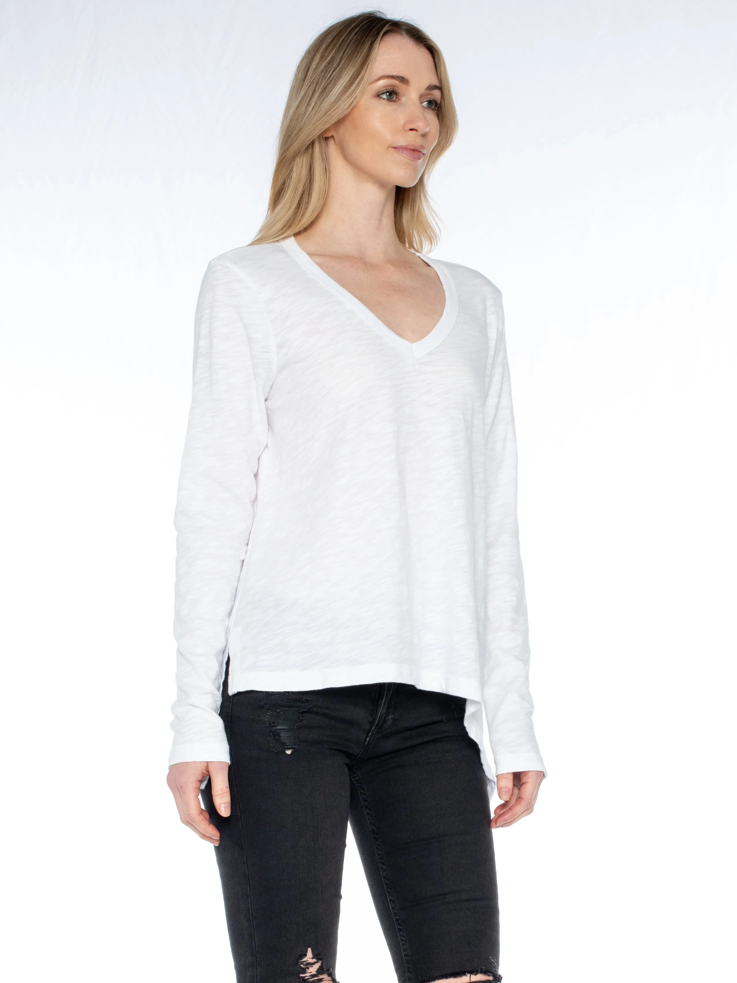 Sexy Deep V Double Slant Hem Tee