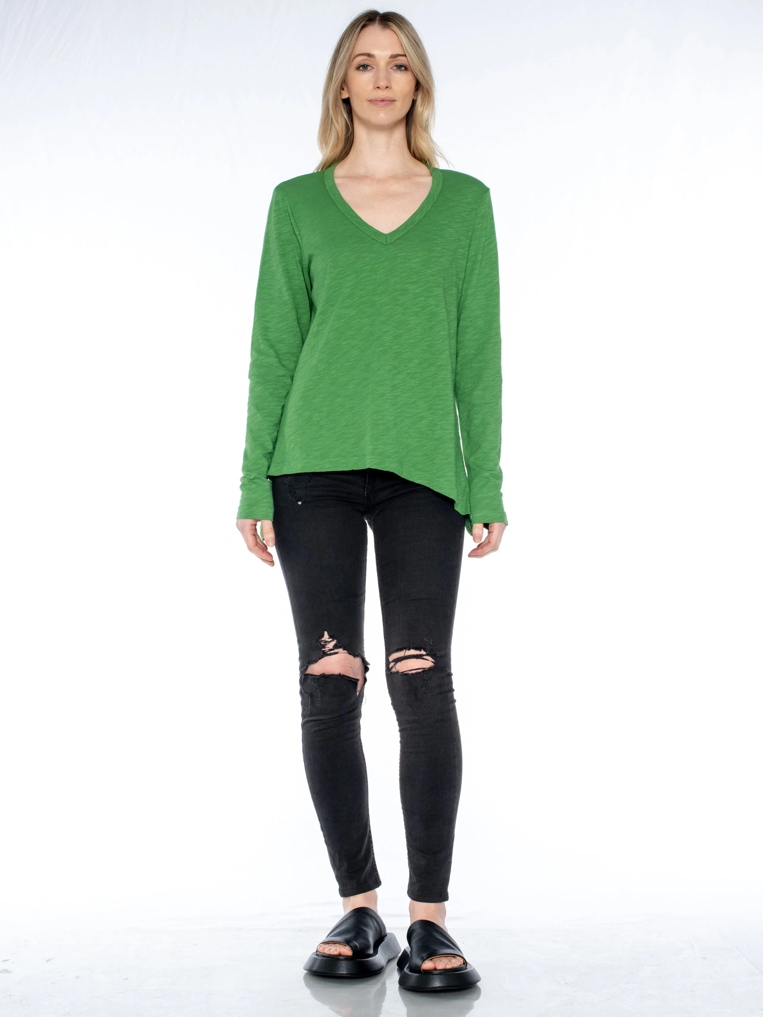 Sexy Deep V Double Slant Hem Tee