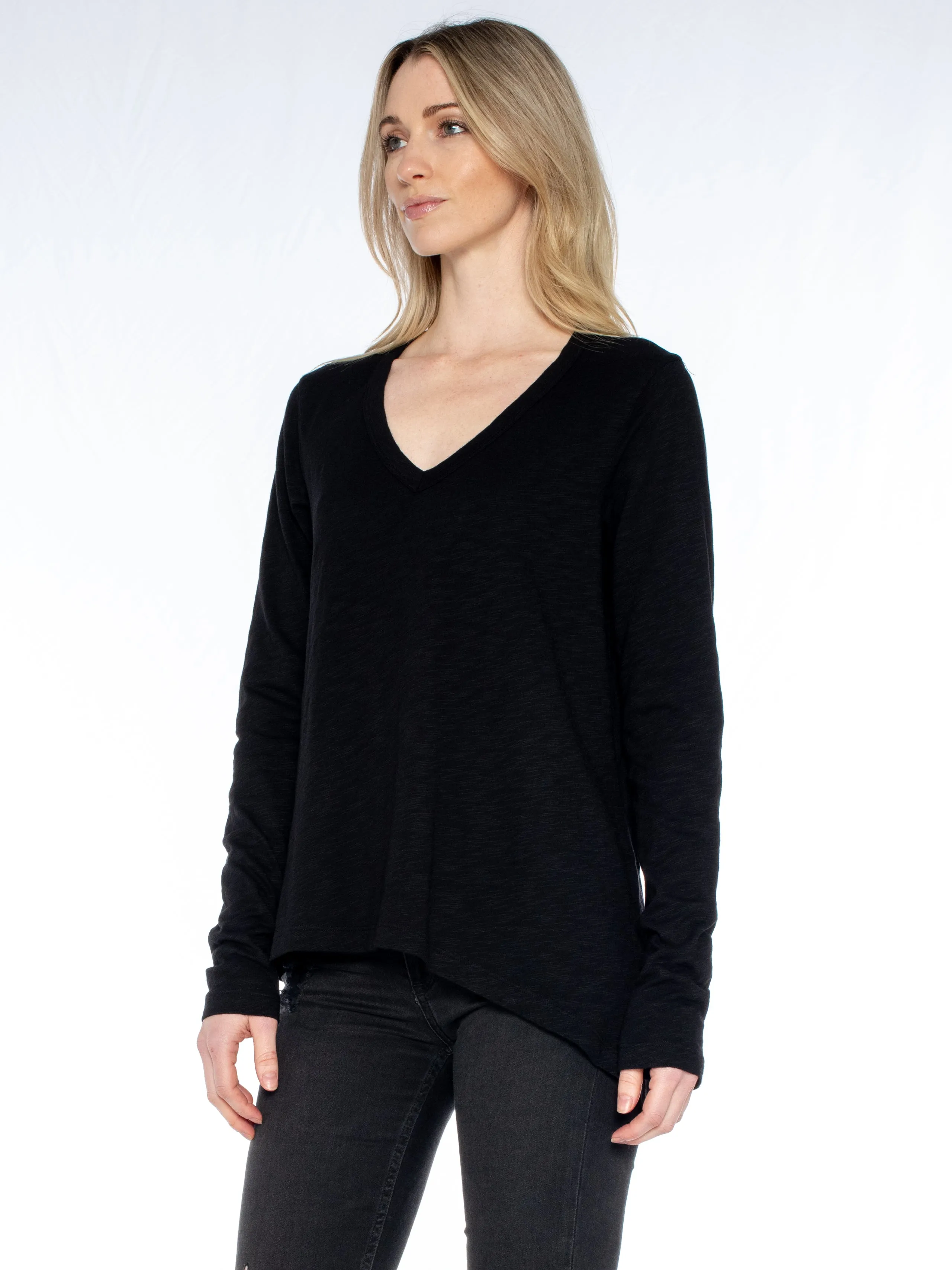Sexy Deep V Double Slant Hem Tee