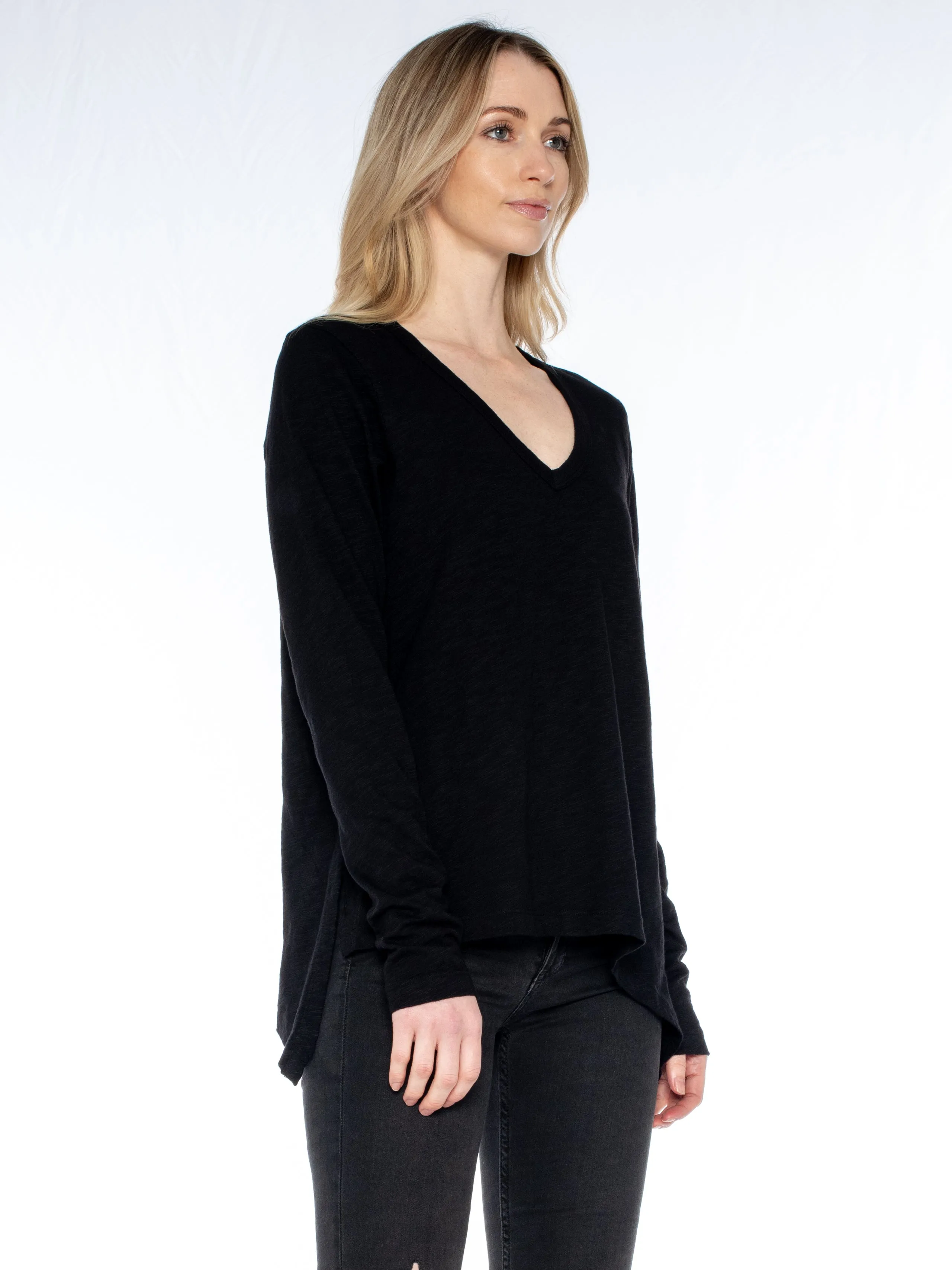 Sexy Deep V Double Slant Hem Tee
