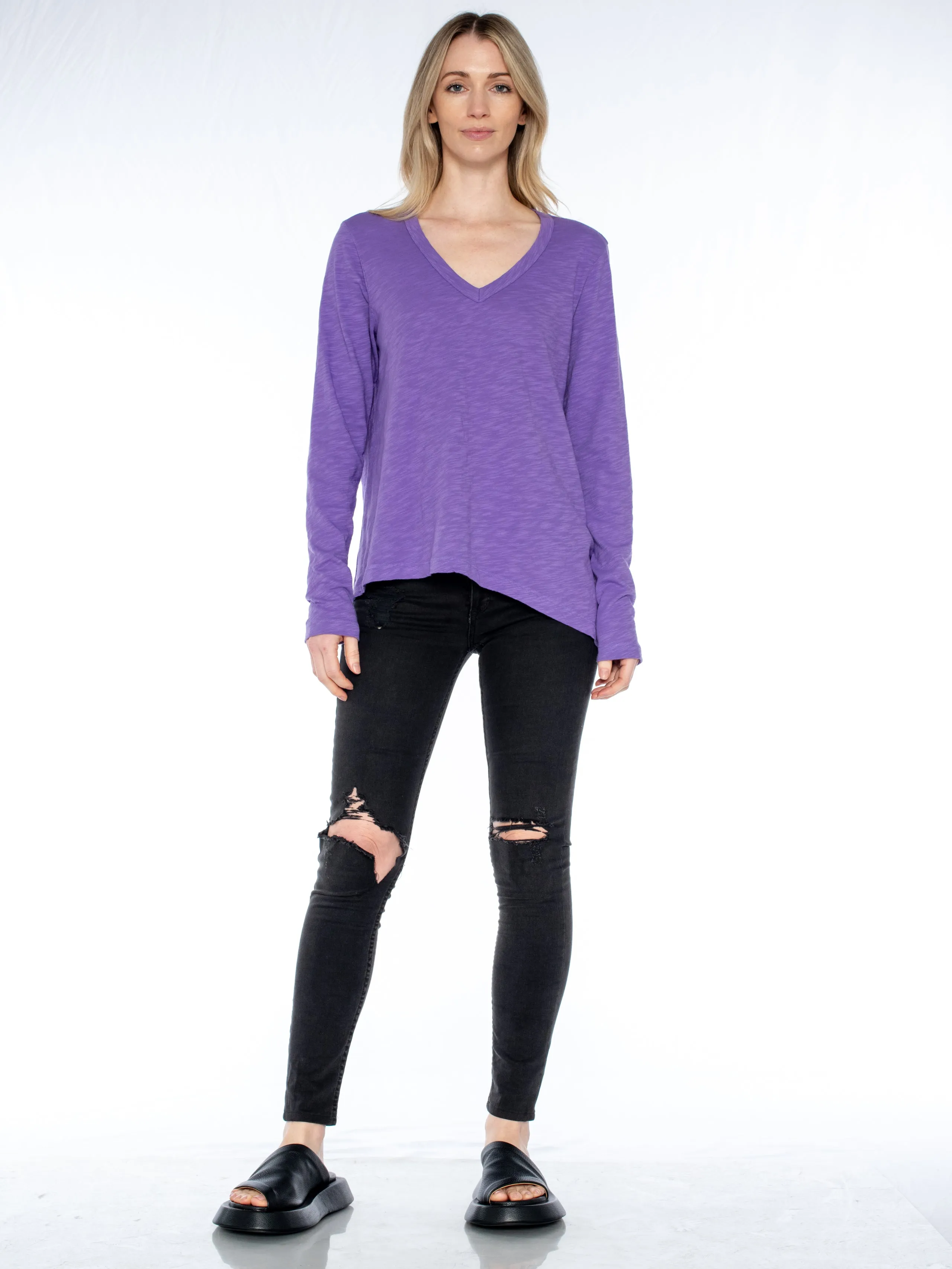 Sexy Deep V Double Slant Hem Tee