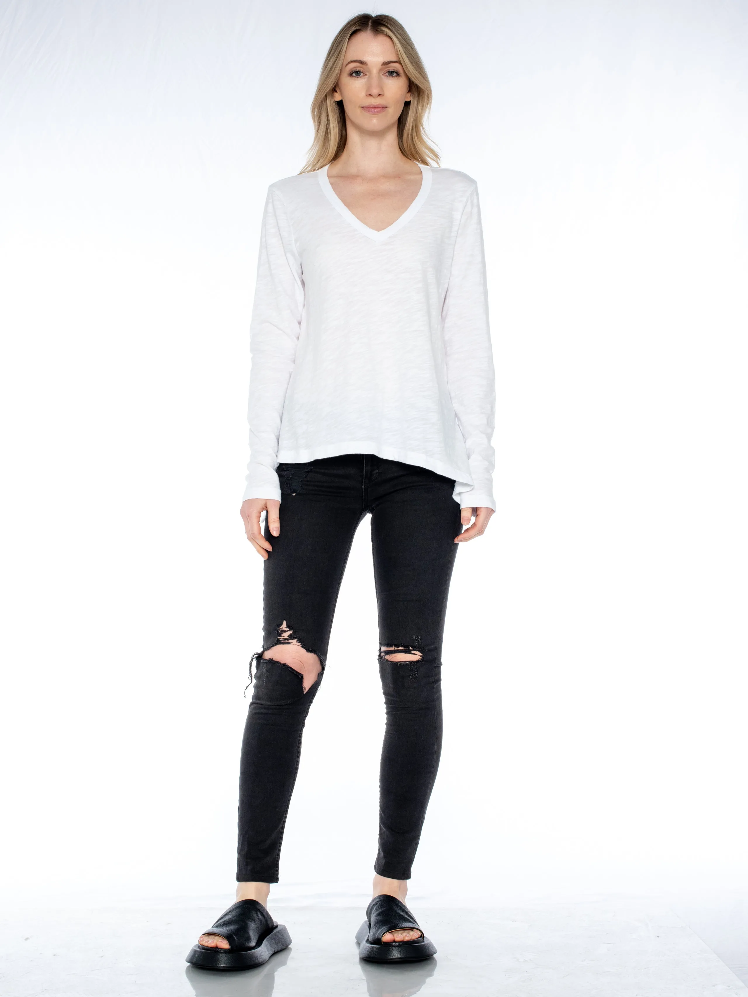 Sexy Deep V Double Slant Hem Tee