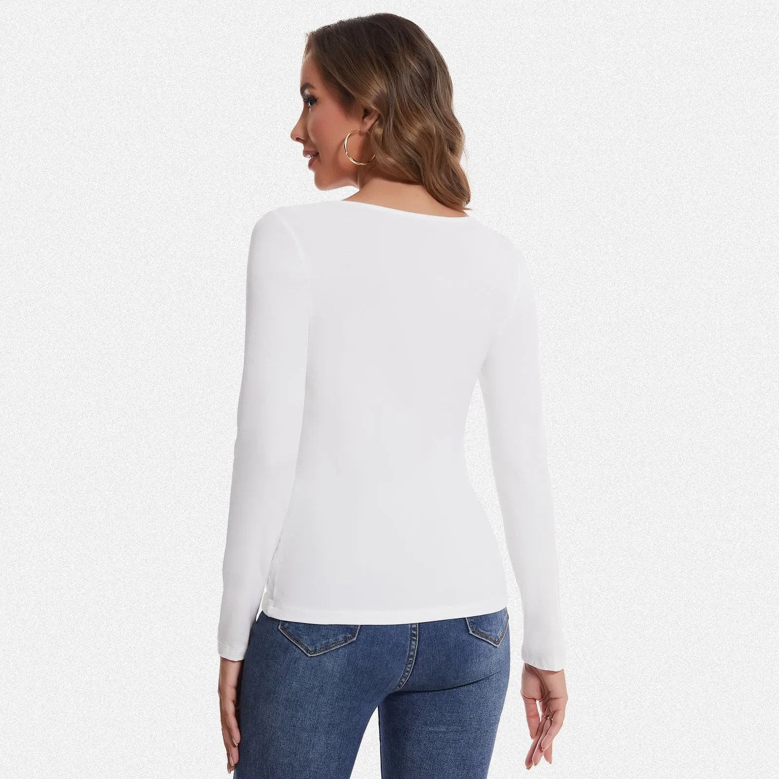 Shaperin Long Sleeve Square Neck Basic Slim Fit Top
