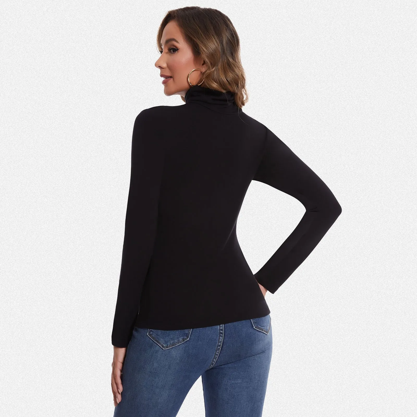 Shaperin Long Sleeve Turtleneck Tops Slim Pullover Shirts