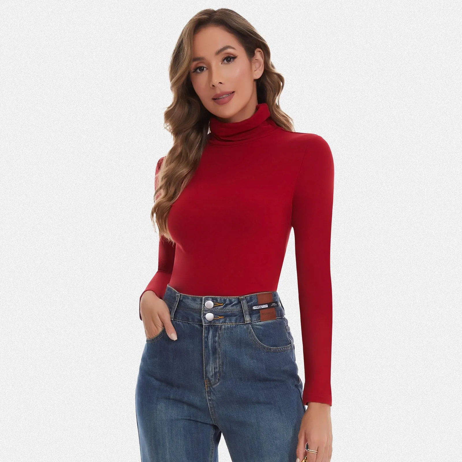 Shaperin Long Sleeve Turtleneck Tops Slim Pullover Shirts