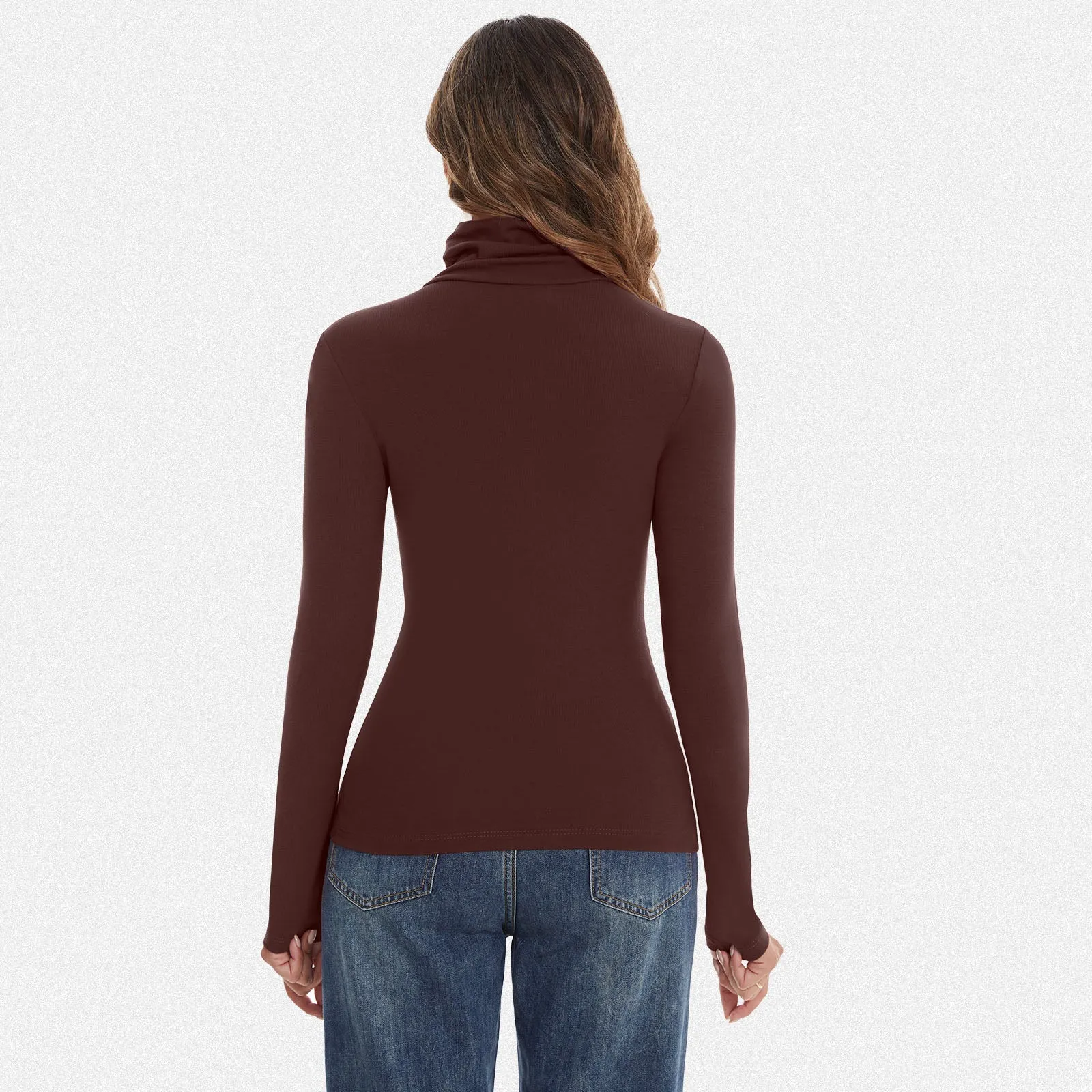 Shaperin Long Sleeve Turtleneck Tops Slim Pullover Shirts