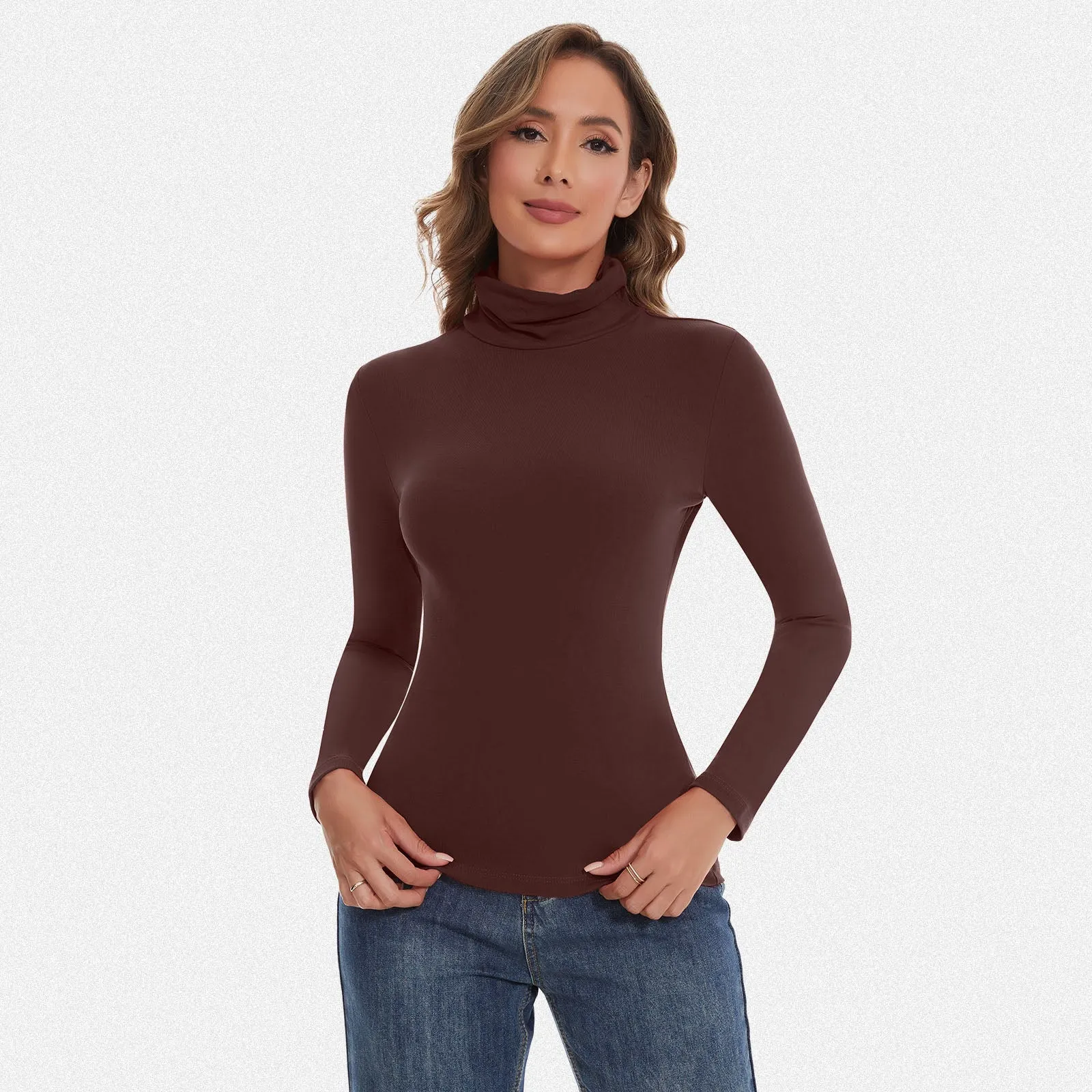 Shaperin Long Sleeve Turtleneck Tops Slim Pullover Shirts