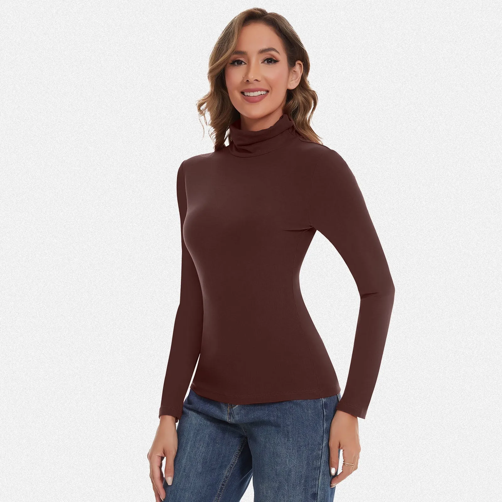Shaperin Long Sleeve Turtleneck Tops Slim Pullover Shirts