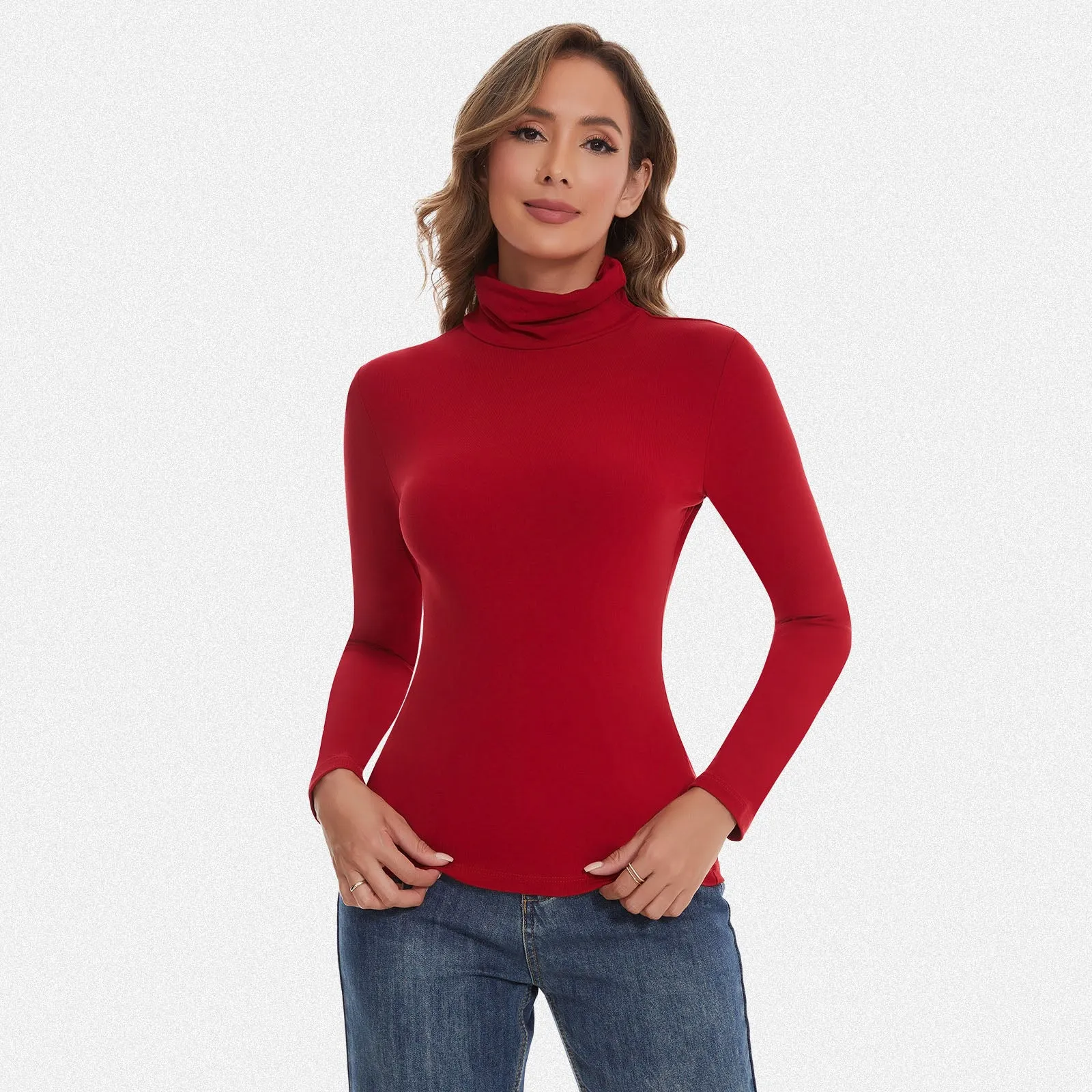 Shaperin Long Sleeve Turtleneck Tops Slim Pullover Shirts