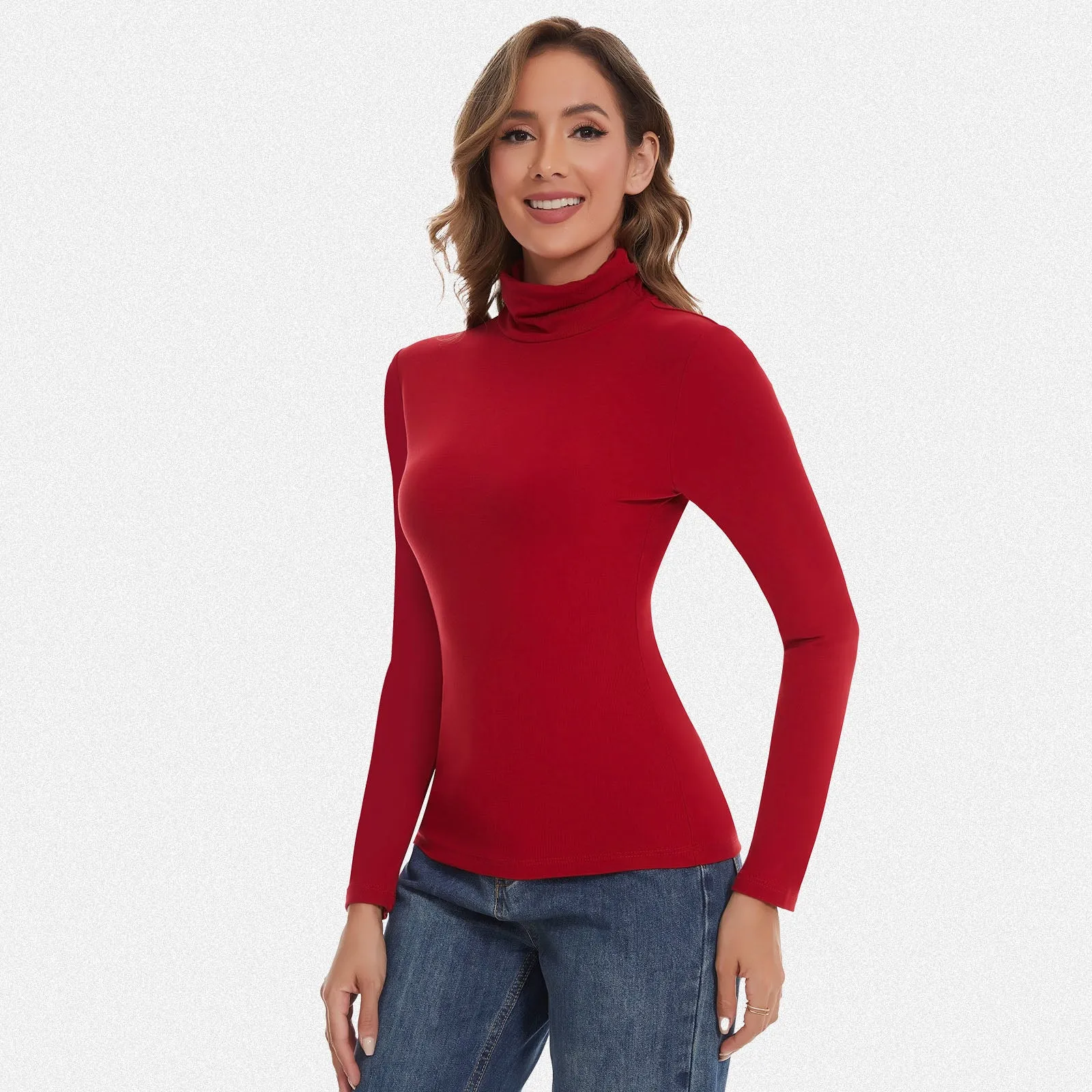 Shaperin Long Sleeve Turtleneck Tops Slim Pullover Shirts