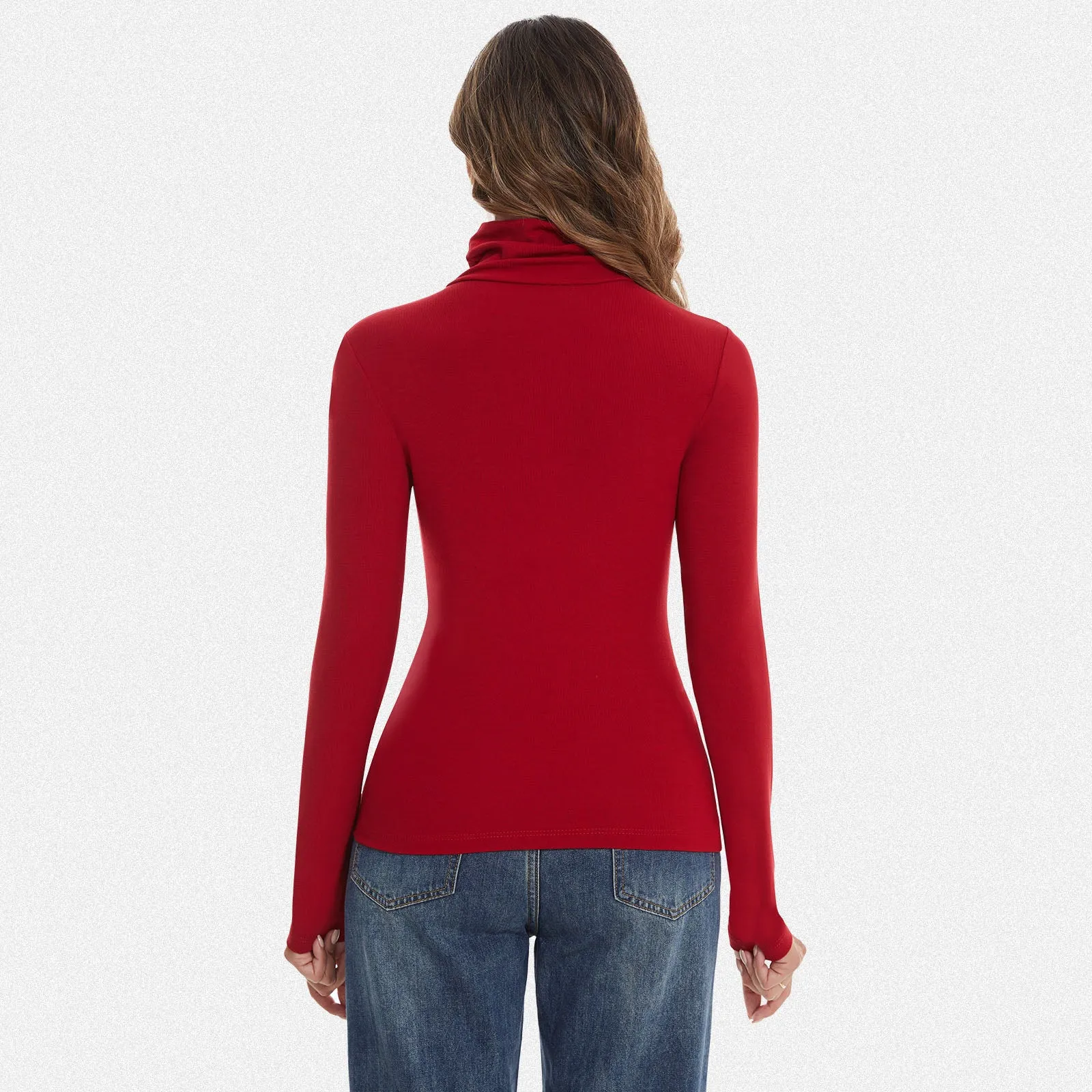 Shaperin Long Sleeve Turtleneck Tops Slim Pullover Shirts