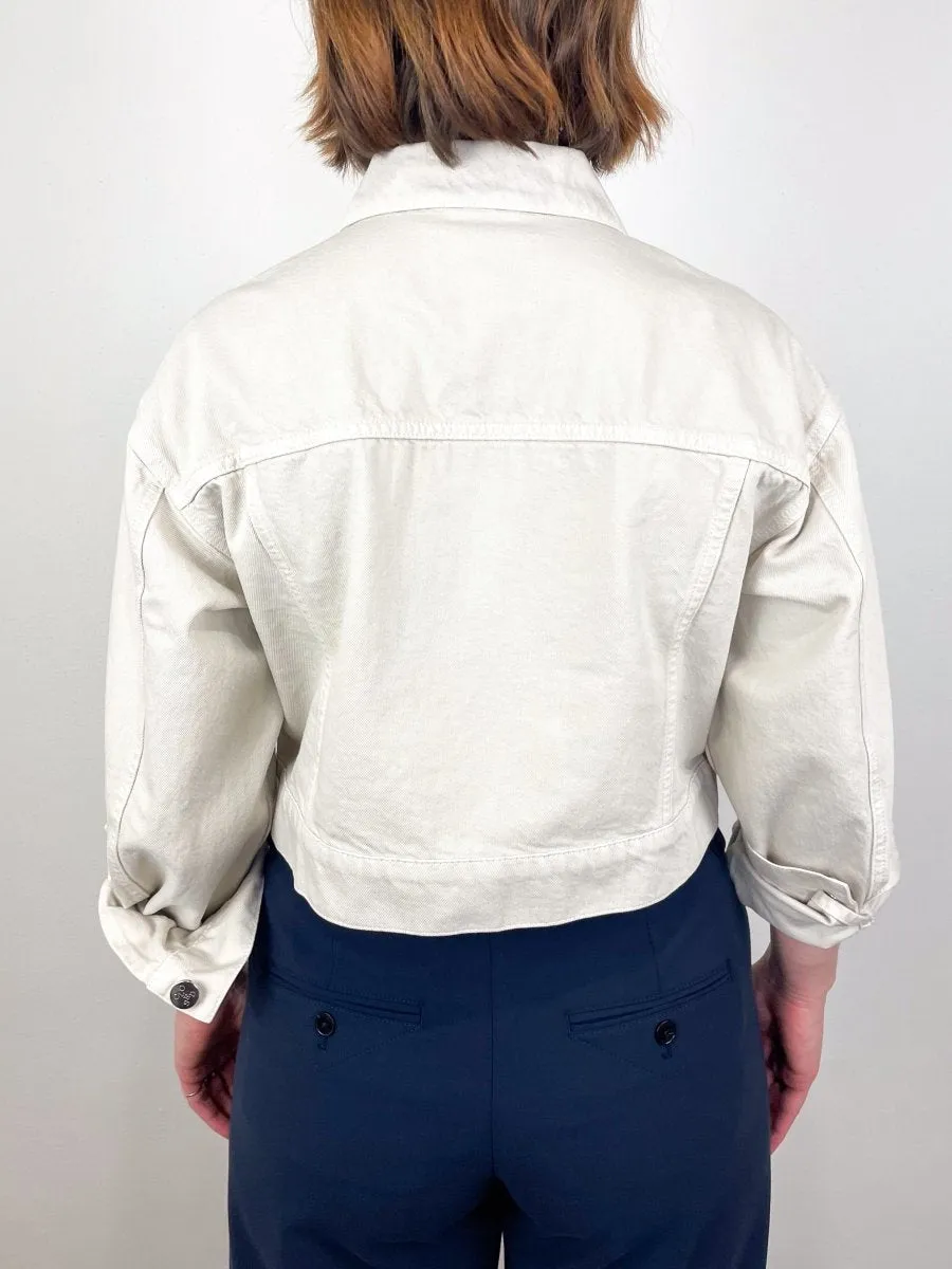 Short Denim Jacket in Stone Beige
