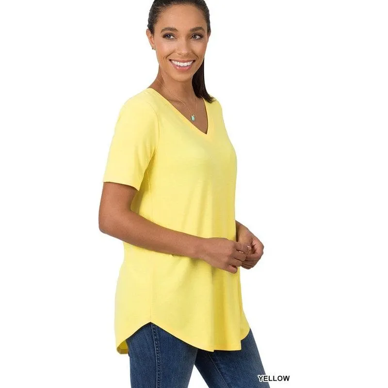 Short sleeve v-neck round hem top