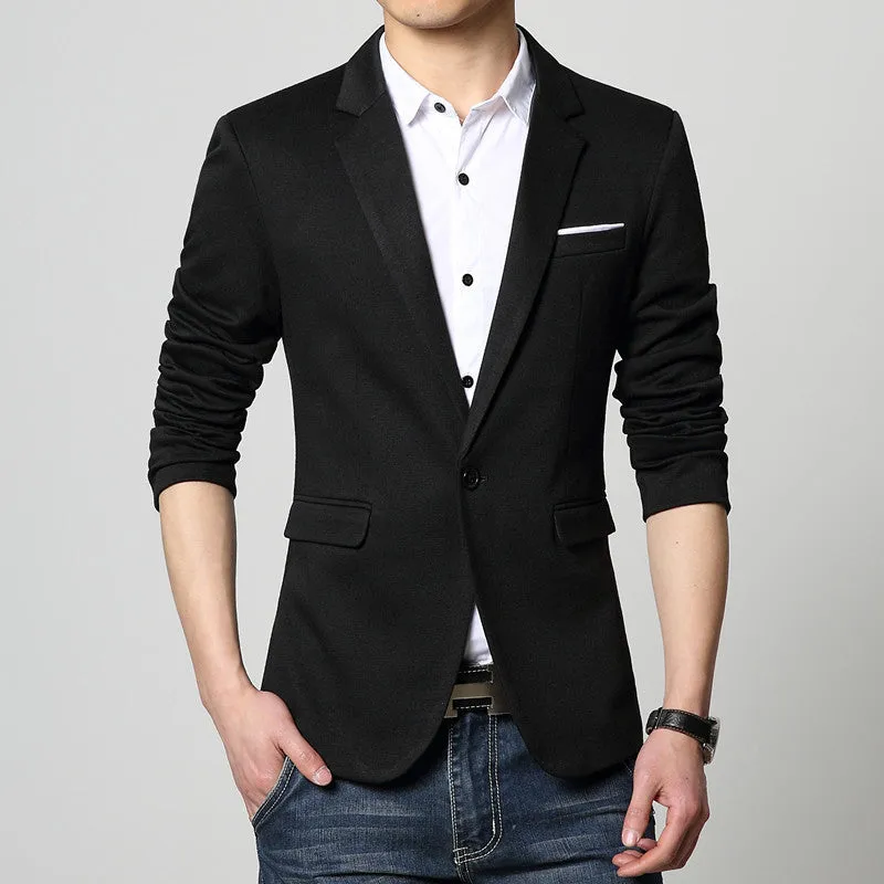 Slim Fit Casual jacket Cotton Men Blazer Jacket Single Button Gray Mens Suit Jacket Autumn Patchwork Coat Male Suite
