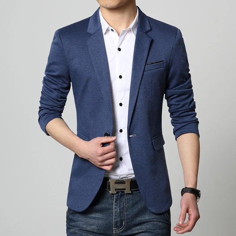 Slim Fit Casual jacket Cotton Men Blazer Jacket Single Button Gray Mens Suit Jacket Autumn Patchwork Coat Male Suite