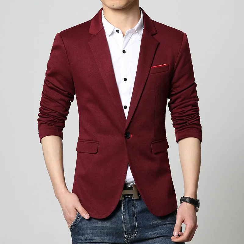 Slim Fit Casual jacket Cotton Men Blazer Jacket Single Button Gray Mens Suit Jacket Autumn Patchwork Coat Male Suite