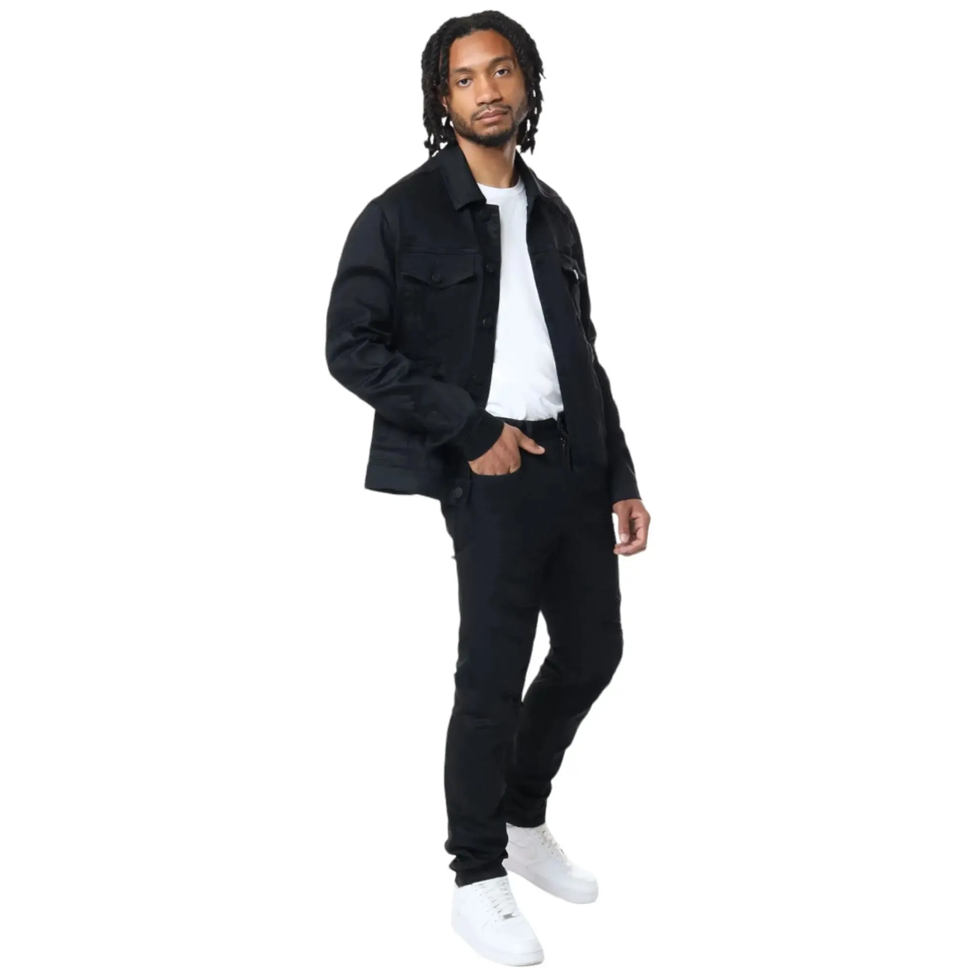Smoke Rise Men Denim Jacket(Jet Black)