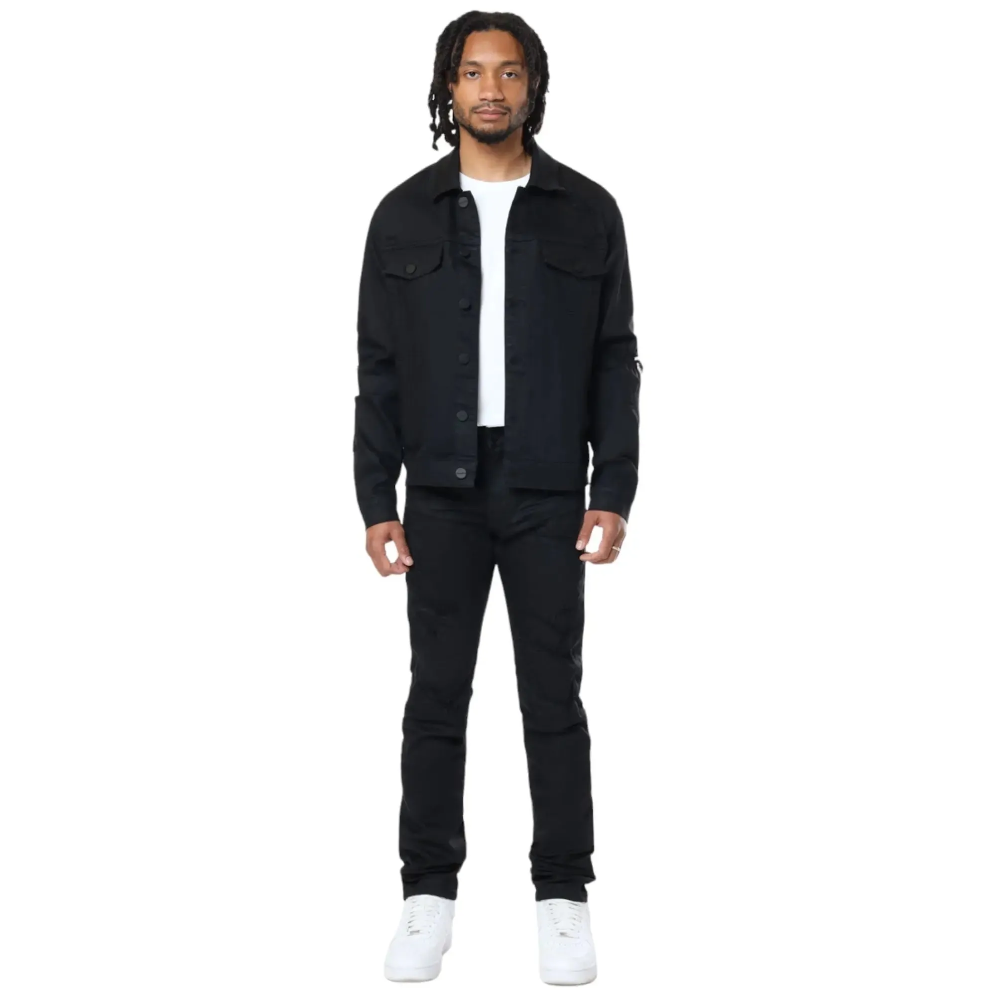 Smoke Rise Men Denim Jacket(Jet Black)