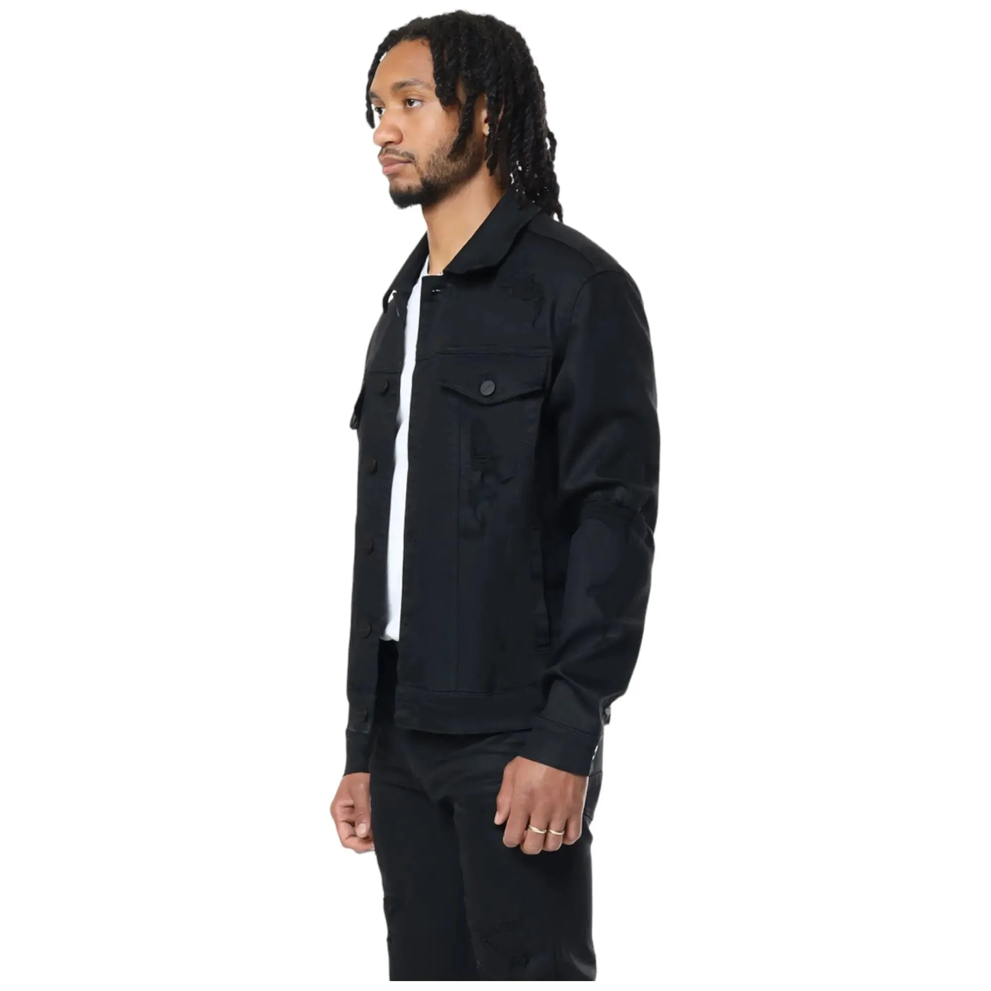 Smoke Rise Men Denim Jacket(Jet Black)