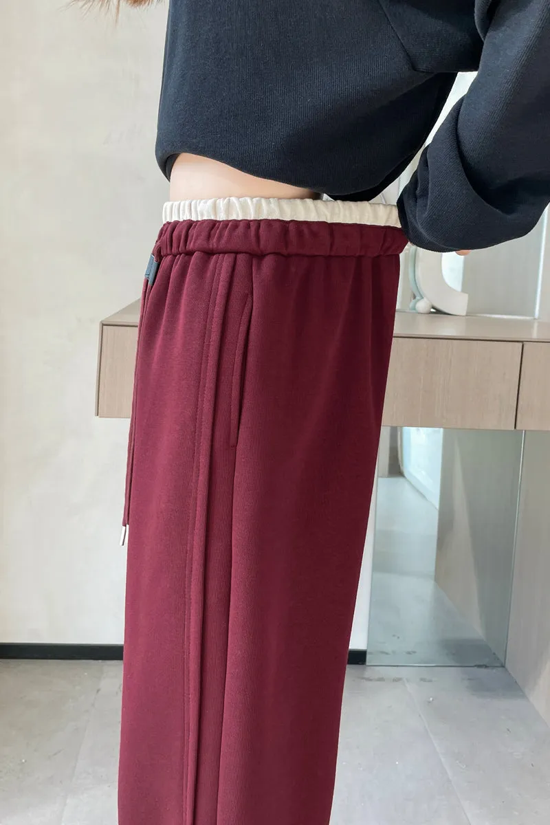 Solid Color Drawstring Waist Wide-leg Sweatpant Dream