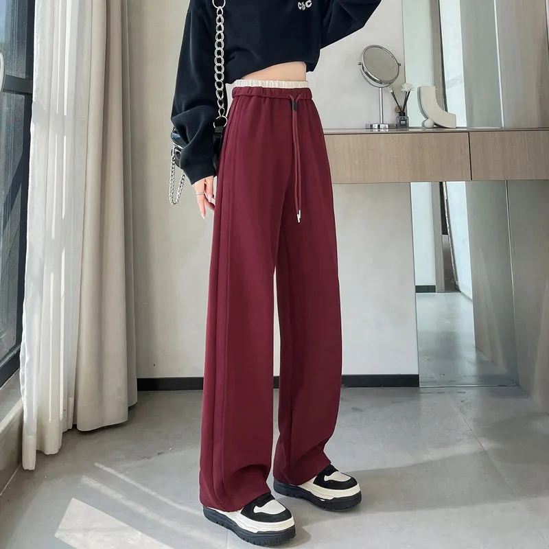 Solid Color Drawstring Waist Wide-leg Sweatpant Dream