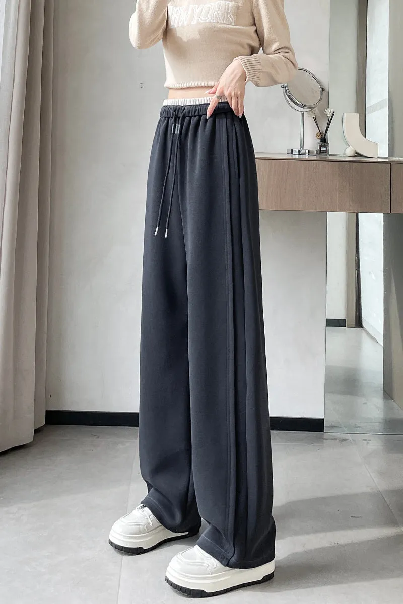 Solid Color Drawstring Waist Wide-leg Sweatpant Dream