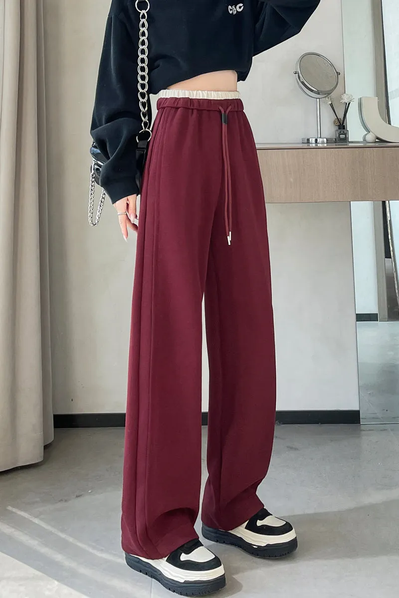 Solid Color Drawstring Waist Wide-leg Sweatpant Dream