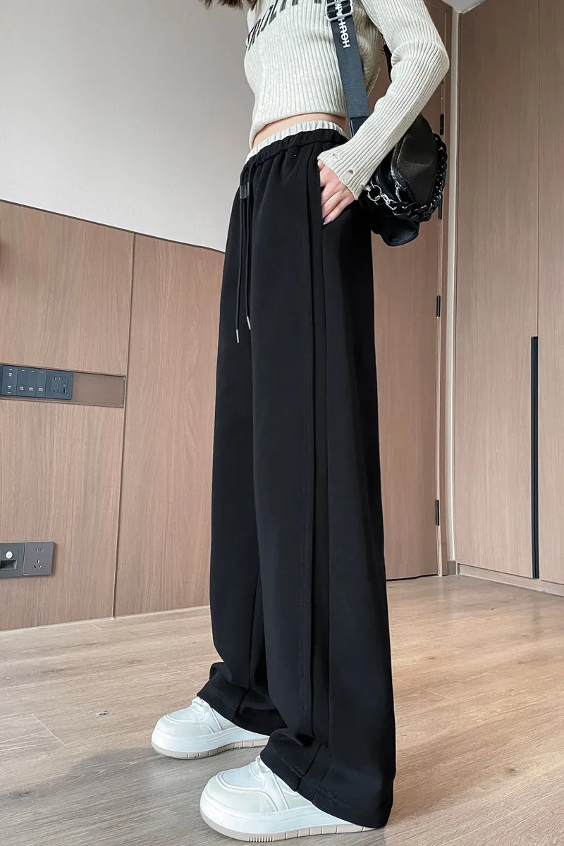 Solid Color Drawstring Waist Wide-leg Sweatpant Dream
