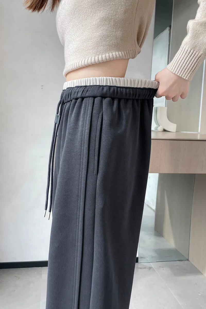 Solid Color Drawstring Waist Wide-leg Sweatpant Dream