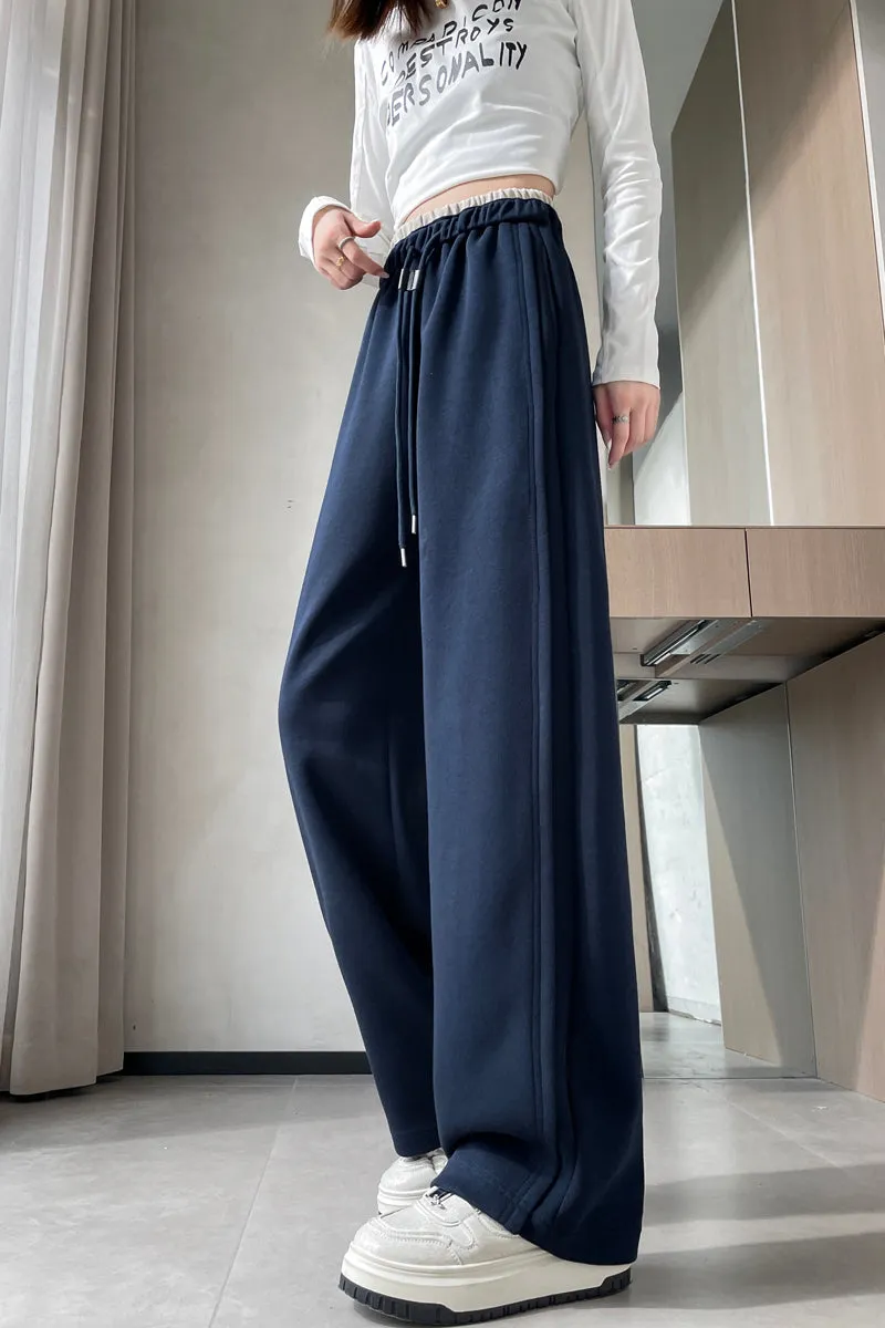 Solid Color Drawstring Waist Wide-leg Sweatpant Dream
