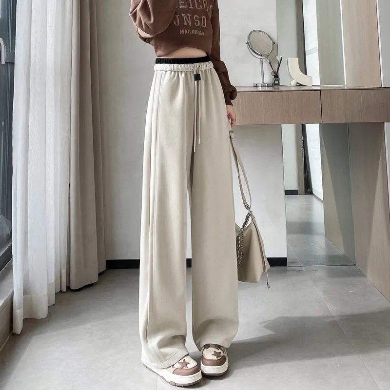 Solid Color Drawstring Waist Wide-leg Sweatpant Dream