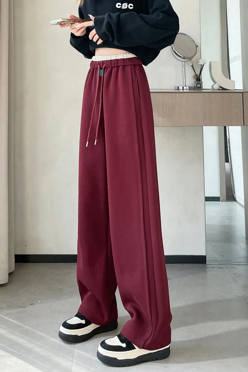 Solid Color Drawstring Waist Wide-leg Sweatpant Dream