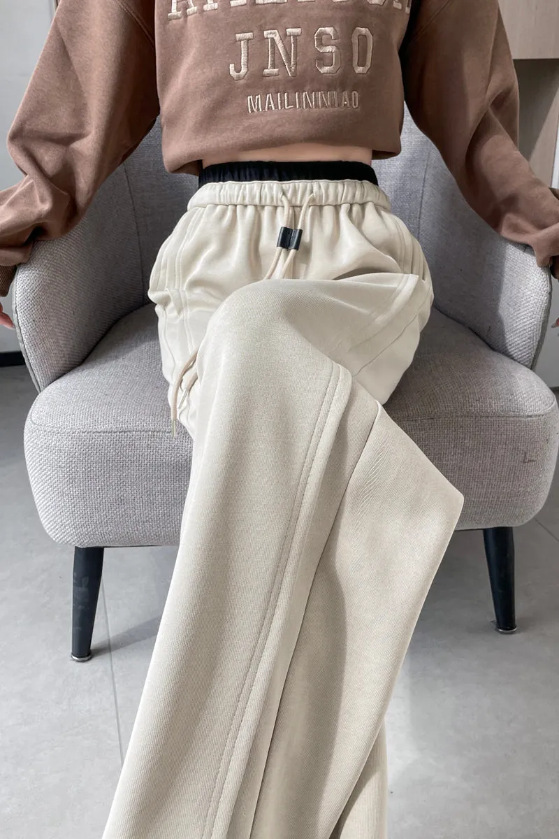 Solid Color Drawstring Waist Wide-leg Sweatpant Dream