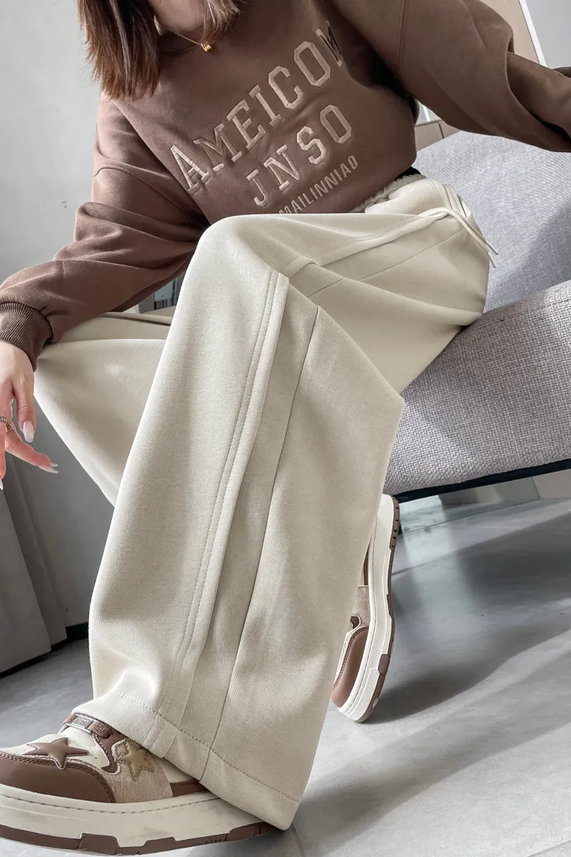Solid Color Drawstring Waist Wide-leg Sweatpant Dream