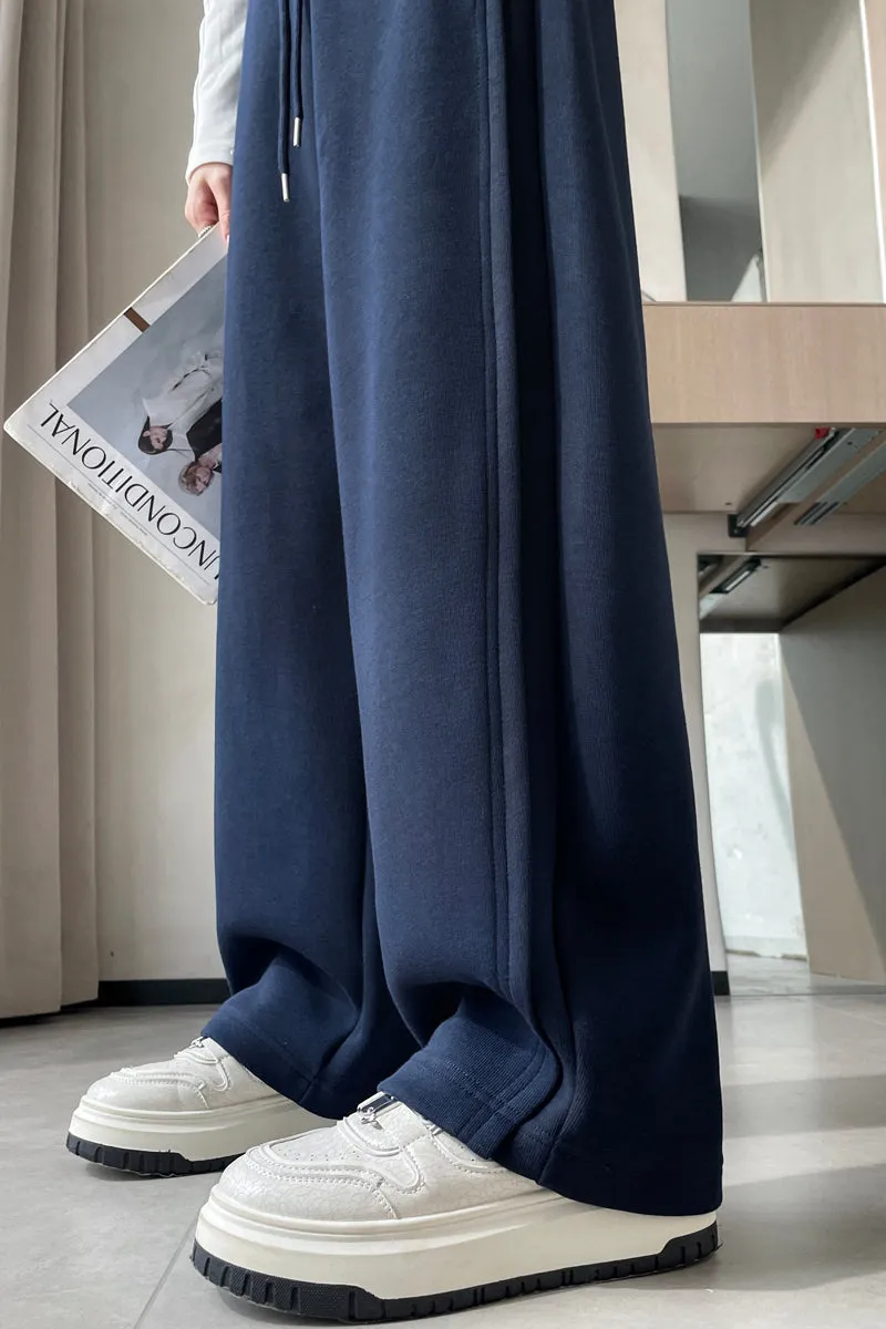 Solid Color Drawstring Waist Wide-leg Sweatpant Dream