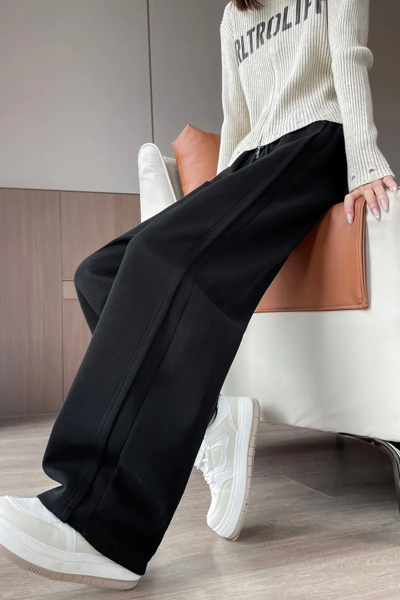 Solid Color Drawstring Waist Wide-leg Sweatpant Dream