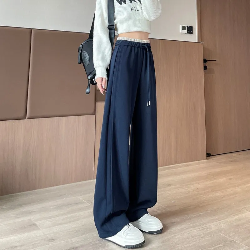 Solid Color Drawstring Waist Wide-leg Sweatpant Dream