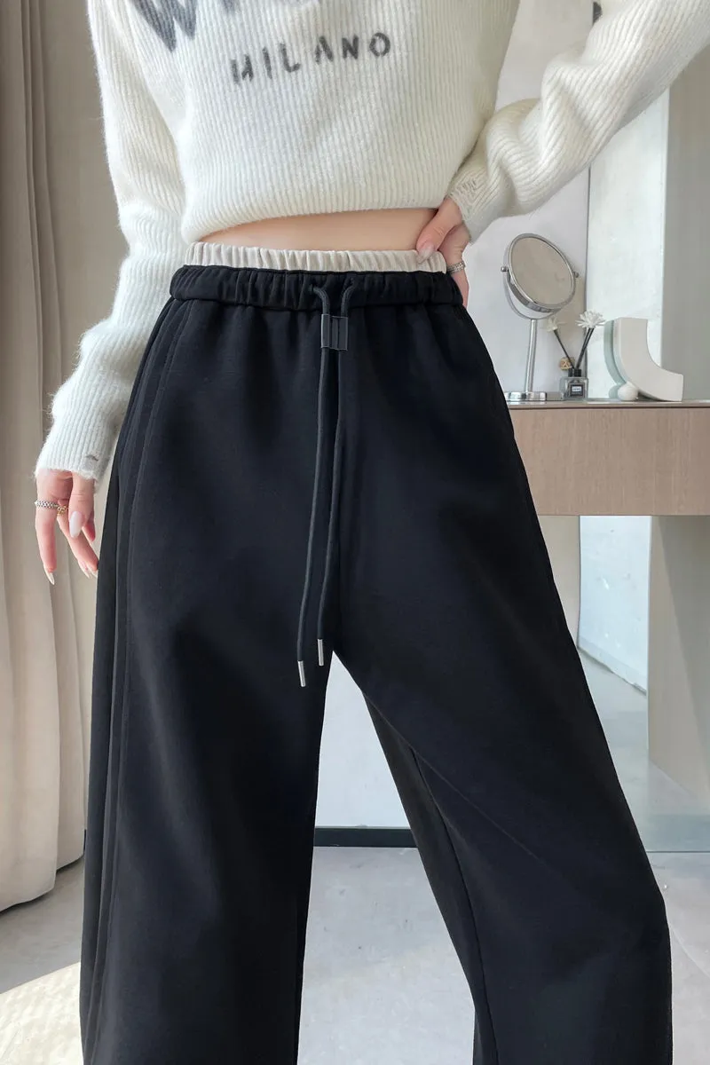 Solid Color Drawstring Waist Wide-leg Sweatpant Dream