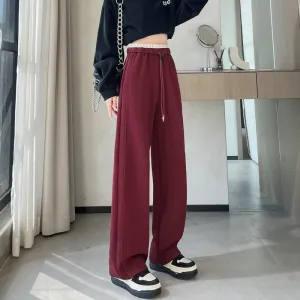 Solid Color Drawstring Waist Wide-leg Sweatpant Dream