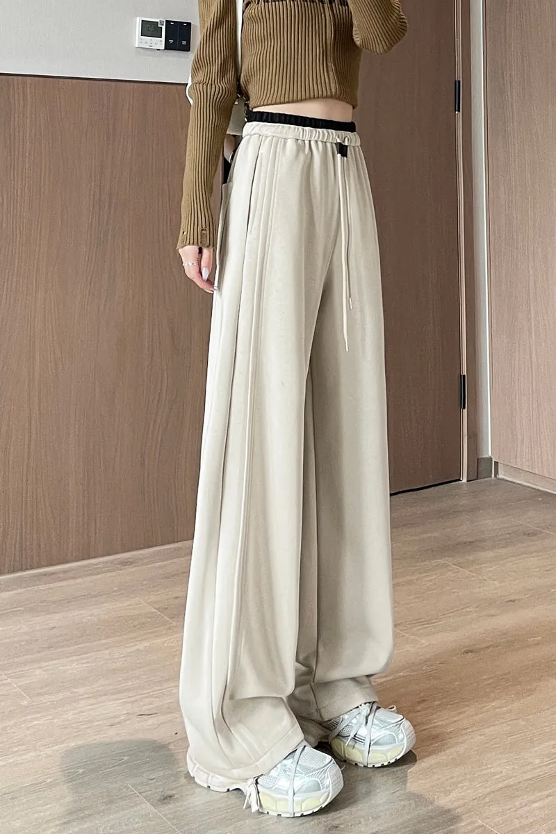 Solid Color Drawstring Waist Wide-leg Sweatpant Dream